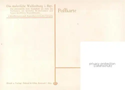 AK / Ansichtskarte Weissenburg__Bayern Altfraenkische Reichsstadt Partie am Ellinger Tor Aquarell von Gustav Luettgens Kuenstlerkarte 