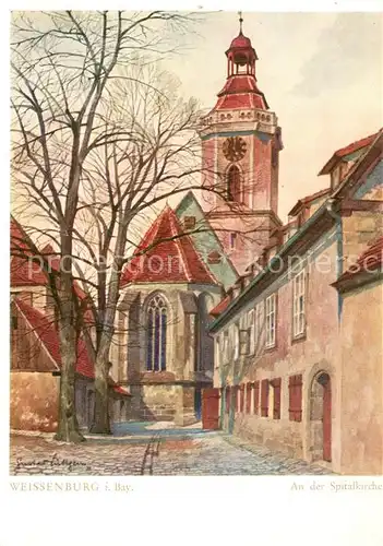 AK / Ansichtskarte Weissenburg__Bayern Altfraenkische Reichsstadt Spitalkirche Aquarell von Gustav Luettgens Kuenstlerkarte 