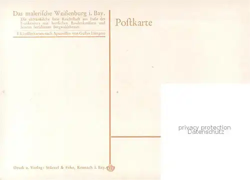 AK / Ansichtskarte Weissenburg__Bayern Altfraenkische Reichsstadt Spitalkirche Aquarell von Gustav Luettgens Kuenstlerkarte 