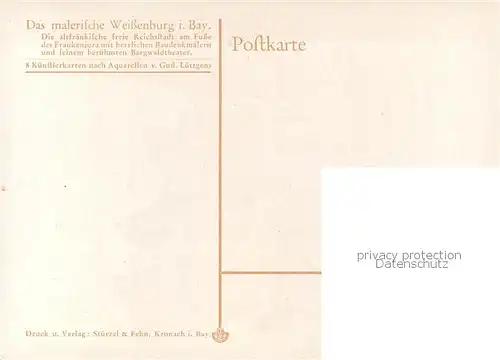 AK / Ansichtskarte Weissenburg__Bayern Altfraenkische Reichsstadt Seeweiher Aquarell von Gustav Luettgens Kuenstlerkarte 