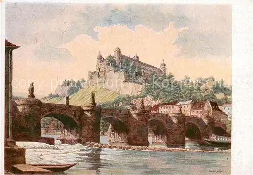 AK / Ansichtskarte Wuerzburg Mainbruecke Festung Hugo Moehl Kuenstlerkarte Kunstausstellung 1942 im Haus der Deutschen Kunst Muenchen Wuerzburg