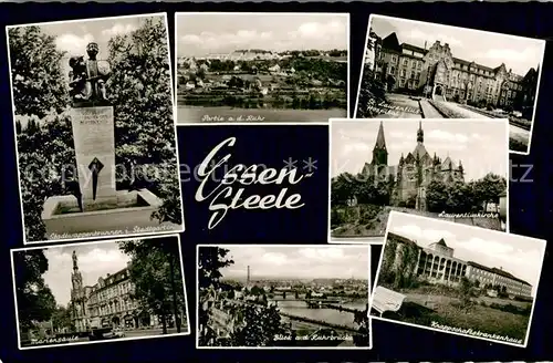 AK / Ansichtskarte Steele_Ruhr Stadtwappenbrunnen Ruhrpartie Mariensaeule Ruhrbruecke St Laurentius Hospital Knappschaftskrankenhaus Steele_Ruhr