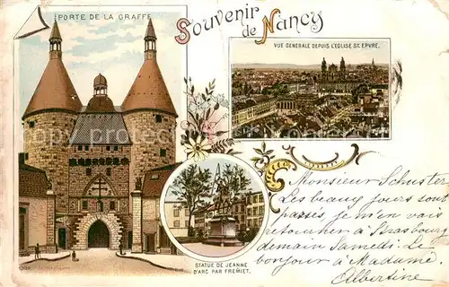 AK / Ansichtskarte Nancy_54 Porte de la Graffe Statue de Jeanne dArc Vue generale depuis lEglise St Epvre 