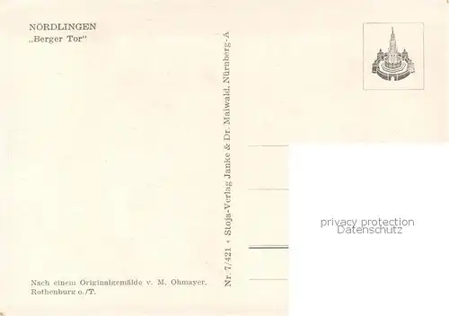 AK / Ansichtskarte Noerdlingen Berger Tor Kuenstlerkarte Noerdlingen