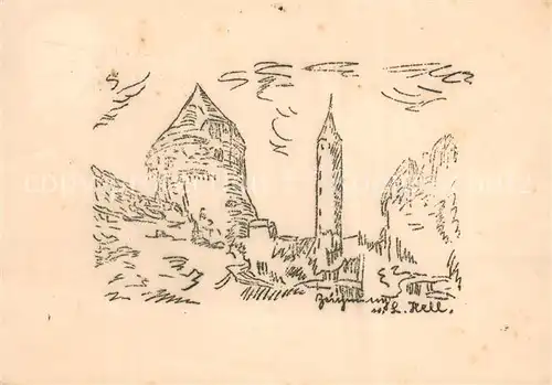 AK / Ansichtskarte Neuburg__Donau Burg Zeichnung 