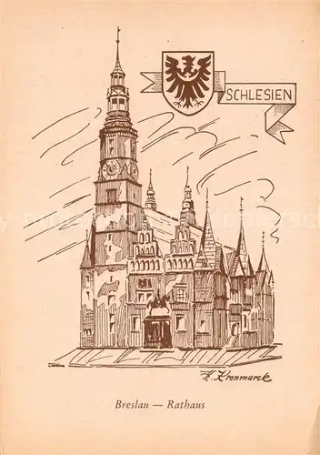 AK / Ansichtskarte Breslau_Niederschlesien Rathaus Zeichnung Breslau_Niederschlesien