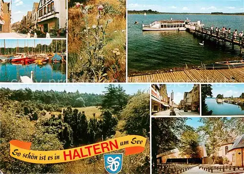 AK / Ansichtskarte Haltern_See Teilansichten Bootshafen Anlegesteg Panorama Kapelle Haltern See