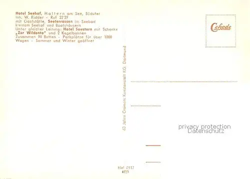 AK / Ansichtskarte Haltern_See Hotel Seehof Anlegestelle Hotel Sestern Terrasse Schenke Zur Wildente im Seestern Kegelbahn Haltern See