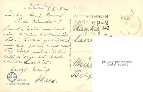 AK / Ansichtskarte Goerlitz__Sachsen An der Stadthalle Silesia Karte Nr. 5480 