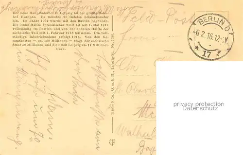 AK / Ansichtskarte Leipzig Der neue Hauptbahnhof Illustration Feldpost Leipzig