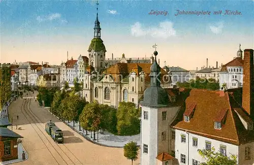 AK / Ansichtskarte Leipzig Johannisplatz Kirche Strassenbahn Leipzig
