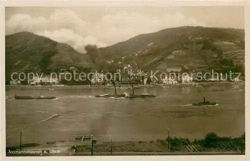 AK / Ansichtskarte Assmannshausen Blick ueber den Rhein Binnenschifffahrt Assmannshausen