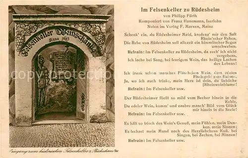 AK / Ansichtskarte Ruedesheim_am_Rhein Eingang zum historischen Gasthaus zum Felsenkeller Weinschaenke 