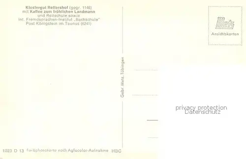 AK / Ansichtskarte Koenigstein__Taunus Klostergut Rettershof Kaffee zum froehlichen Landmann Reitschule Bachschule 