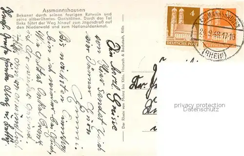 AK / Ansichtskarte Assmannshausen Panorama Blick ueber den Rhein Assmannshausen