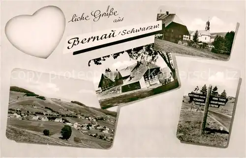 AK / Ansichtskarte Bernau_Schwarzwald Panorama Kirche Schwarzwaldhaeuser Wegweiser Bernau Schwarzwald