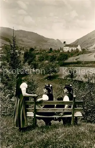 AK / Ansichtskarte Simonswaeldertal_Simonswald Schwarzwald Trachtenmaedchen Kirche 