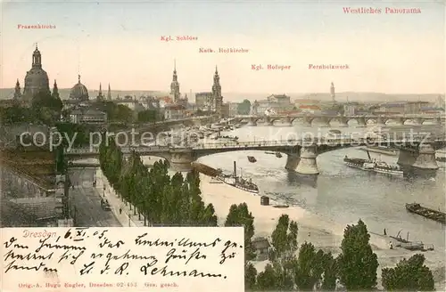 AK / Ansichtskarte Dresden_Elbe Frauenkirche Kgl Schloss Kath Beikirche Kgl Hofoper Fernheizwerk Elbebruecke 
