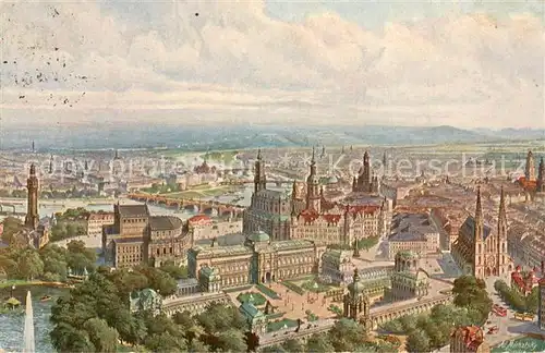 AK / Ansichtskarte Dresden_Elbe Zeppelin Aufnahme vom Zwinger Opernhaus Schloss Umgebung Altstadt und Neustadt 