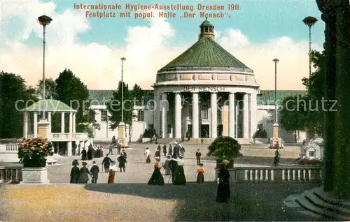 AK / Ansichtskarte Dresden_Elbe Intern Hygiene Ausstellung 1911 Festplatz mit popul Halle Der Mensch 