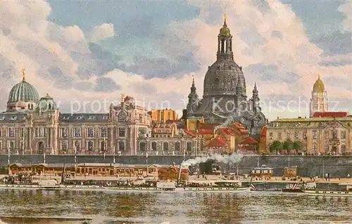 AK / Ansichtskarte Dresden_Elbe Bruehlsche Terrasse mit Frauenkirche 