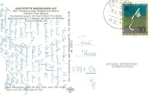 AK / Ansichtskarte Presberg_Rheingau Gaststaette Rheingauer Alp Fernblick Landschaft Presberg Rheingau