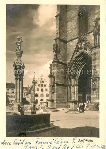 AK / Ansichtskarte Freiburg_Breisgau Muenster Portal Marktplatz Marktbrunnen Freiburg Breisgau