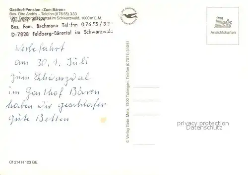 AK / Ansichtskarte Baerental_Feldberg Gasthof Pension Baeren Gaststube Feldbergblick Baerental Feldberg