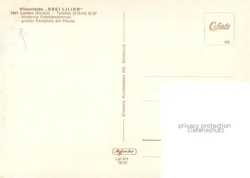 AK / Ansichtskarte Laufen_Sulzburg Winzerstube Drei Lilien Gastraeume Laufen Sulzburg