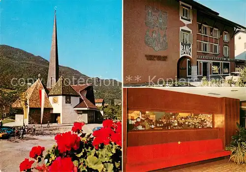 AK / Ansichtskarte Algund_Merano Pfarrkirche und Raiffeisenkasse Algund Merano