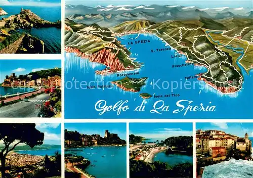 AK / Ansichtskarte La_Spezia_Liguria_IT Panorama Kuestenort aus der Vogelperspektive Reliefkarte 