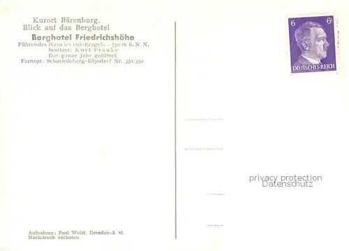 AK / Ansichtskarte Baerenburg_Sachsen Blick auf das Berghotel Friedrichshoehe Baerenburg Sachsen