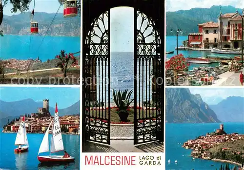 AK / Ansichtskarte Malcesine_Lago_di_Garda Panorama Hafen Segeln Bergbahn Malcesine_Lago_di_Garda