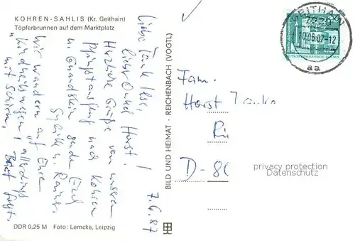 AK / Ansichtskarte Kohren Sahlis Toepferbrunnen auf dem Marktplatz Kohren Sahlis