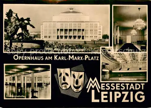 AK / Ansichtskarte Leipzig Opernhaus am Karl Marx Platz Foyer Zuschauerraum Garderobehallen Leipzig