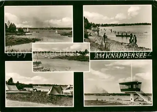 AK / Ansichtskarte Knappensee_Oberlausitz Badespass am See Campingplatz Wachtturm Knappensee_Oberlausitz