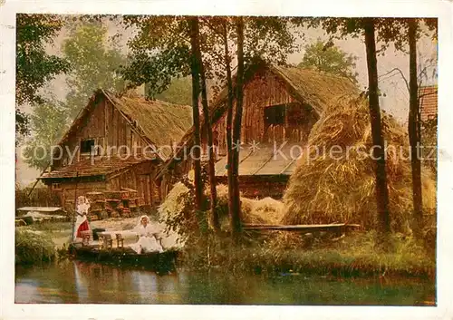 AK / Ansichtskarte Leipe_Luebbenau_Spreewald Altes Bauernhaus Kahn Wasserstrasse 