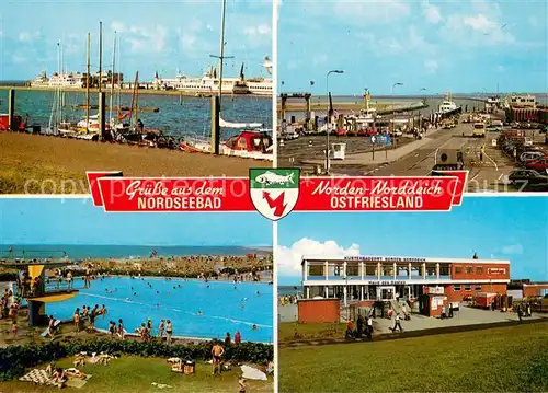 AK / Ansichtskarte Norden_Norddeich_Nordseebad Hafenpartie Freibad Faehre Brandungsbad 