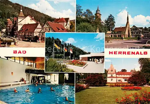 AK / Ansichtskarte Bad_Herrenalb Ortspartien Schwimmbad Kirche Bad_Herrenalb