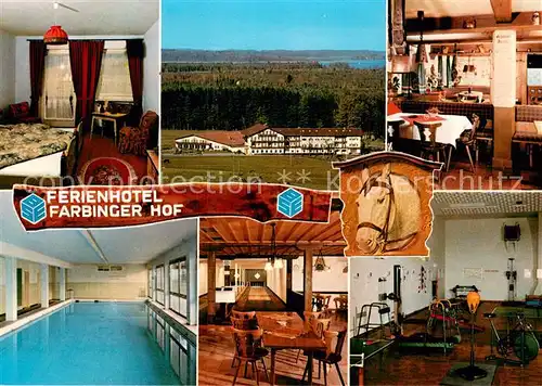 AK / Ansichtskarte Bernau_Chiemsee Ferienhotel Farbinger Hof Zimmer Gastraeume Fitness Hallenbad Bernau Chiemsee