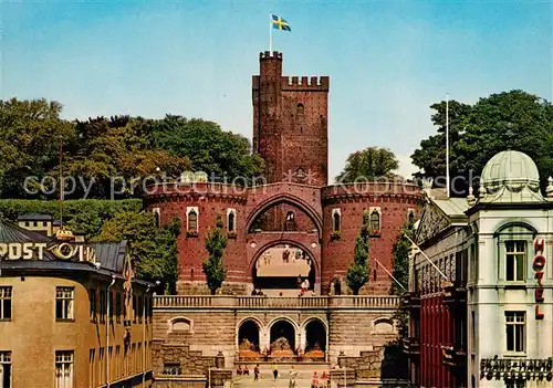 AK / Ansichtskarte Haelsingborg_Sweden Schlossturm und Terrasse Koenig Oscar II 