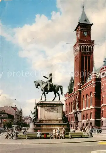 AK / Ansichtskarte Haelsingborg_Sweden Stenbocksstatyn och Radhuset Denkmal Rathaus 
