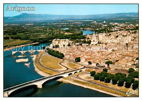 AK / Ansichtskarte Avignon_Vaucluse Le Rhone et la ville Pont Saint Benezet Palais des Papes vue aerienne Avignon Vaucluse