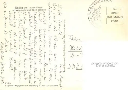 AK / Ansichtskarte Waging_See und Tettenhausen mit Waginger und Tachingersee Fliegeraufnahme Waging_See