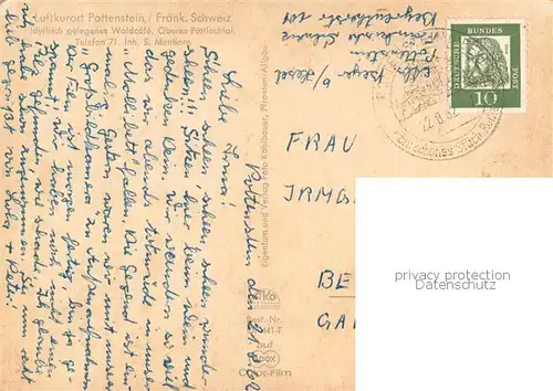 AK / Ansichtskarte Pottenstein_Oberfranken Burg Kamp im Rhein Bruecke am Kwai Schwarzwaelder Muehle Waldcafe Burt Eltz Mosel Pottenstein_Oberfranken