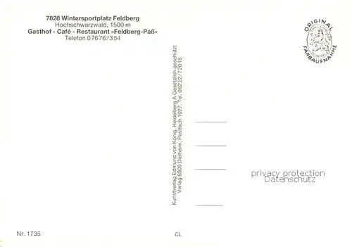 AK / Ansichtskarte Feldberg_1450m_Schwarzwald Gasthof Pension Feldberg Pass 