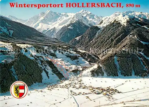 AK / Ansichtskarte Hollersbach_Pinzgau Skilifte Rodelbahnen Eisschiessbahnen Fliegeraufnahme Hollersbach_Pinzgau