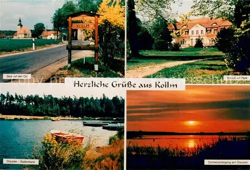AK / Ansichtskarte Kollm_Quitzdorf_Sachsen Ortseingang Schloss mit Park Stausee Sonnenuntergang 