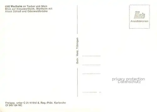 AK / Ansichtskarte Wertheim_Main Fliegeraufnahme mit Altem Schloss und Odenwaldbruecke Wertheim Main