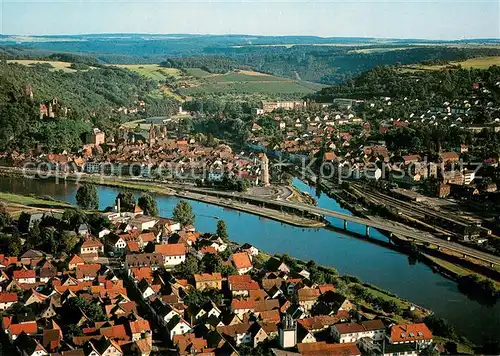 AK / Ansichtskarte Wertheim_Main Fliegeraufnahme mit Kreuzwertheim Altem Schloss und Odenwaldbruecke Wertheim Main
